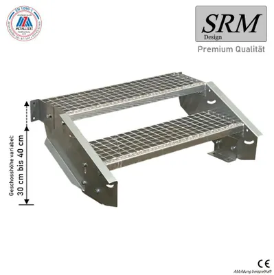 Produktbild von 2 Stufen Stahltreppe Breite 100 cm Geschosshöhe 30 - 40 cm inkl. Zubehör