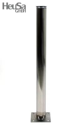A single stainless steel table leg with a square base is shown against a white background.
