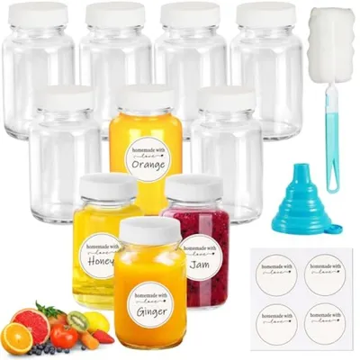 Productafbeelding van PromoHome® 10 glazen shotglazen met deksel, 60 ml – Inclusief trechter, borstel en etiketten