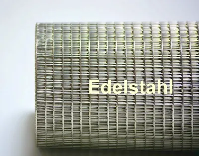 A roll of stainless steel mesh wire is shown against a white background. The word "Edelstahl" is overlaid on the mesh.