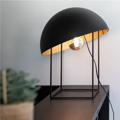 Productafbeelding van Atmooz Hanglamp – Met kap – E27 – Geschikt voor slaapkamer/woonkamer – Zwart/Goud – Hoogte 50 cm – Metaal