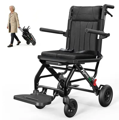 Obrázek produktu pro Lehký skládací invalidní vozík - ultra lehký hliník, 9 kg, černý