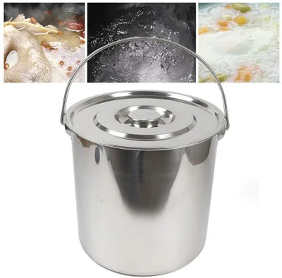 Obrázek produktu pro Kuchyňské vědro z nerezové oceli Kbelík na krmení | 20L s víkem Tloušťka: 1,6 mm | Kbelík z nerezové oceli Kbelík na mléko Chladič na víno Chladič na šampaňské Kbelík na led