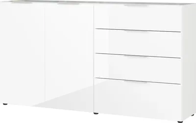 Produktbild von Sideboard "404" in weiss mit 4 Schubladen und 2 Türen. Abmessungen (BxHxT) 184x102x42 cm