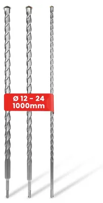 Produktbild von WALTER SDS Plus Bohrerset 3-teilig extra lange Betonbohrer 1000 mm 12 mm 16 mm 24 mm Kohlenstoffstahl Hartmetallspitzen für Stein Beton Mauerwerk langlebig präzise leistungsstark Profi Qualität