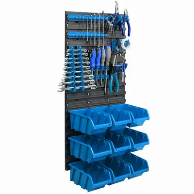 Immagine prodotto di 9 scatole impilabili scaffale a parete in plastica 39 x 78 cm portautensili sistema di archiviazione per officina garage scivolo aperto frontale scatole di archiviazione