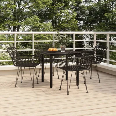 Produktbild von The Living Store 5-tlg. Garten-Essgruppe Schwarz Poly Rattan