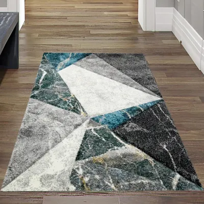 Zdjęcie produktu dla Nowoczesny dywan z geometrycznym wzorem w kolorze szaroniebieskim Rozmiar - 80 x 150 cm