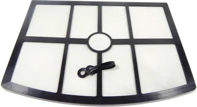 A black filter frame with white filter material, on a white background.