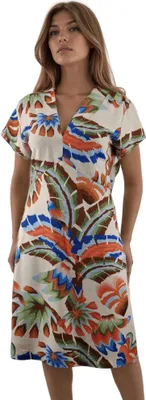 Immagine prodotto di Abito in lino da donna con maniche corte e scollatura a punta. Taglia : XL