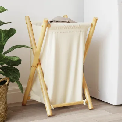 Immagine prodotto di vidaXL Cesto per la biancheria bianco crema 41,5x36x63,5 cm bambù