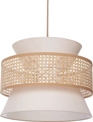 Produktbild von BELIANI Hängelampe Beige und Naturfarben Rattan mit Stoff 1-Flammig Kegelform Modern Boho Wohnzimmer Esszimmer Beleuchtung Ausstattung Pendelleuchte