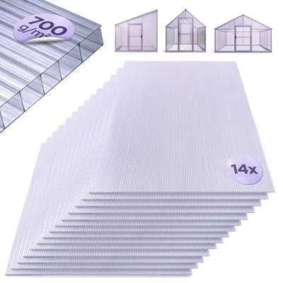 Obrázek produktu pro AREBOS duté vícestěnné desky sada 14 kusů | 121x60,5 cm | polykarbonátové desky o tloušťce 4 mm | odolné proti UV záření | pro skleníky, přístřešky, chladicí boxy, zastřešení