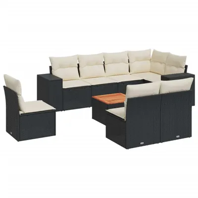 Produktbild von vidaXL 9-tlg. Garten-Sofagarnitur mit Kissen Schwarz Poly Rattan