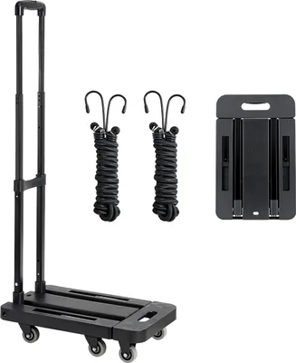 Immagine prodotto di SucceBuy Carrello portasacchi pieghevole, capacità di carico 227 kg, carrello da trasporto con 6 ruote, 2 cinghie elastiche e base estensibile, ideale per aeroporti, bagagli, traslochi in ufficio, nero, 560x305x1010 mm