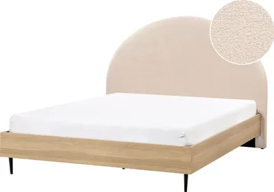 Zdjęcie produktu dla BELIANI Łóżko ze stelażem beżowe boucle 140 x 200 cm tapicerowane wezgłowie czarne metalowe nóżki styl nowoczesny