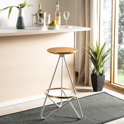 Image de Tabouret de bar et de comptoir moderne SAFAVIEH, en or et blanc