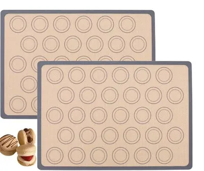 Produktbild von Silikon-Macaron-Backmatte – 2 Stück – 42 x 29,5 cm – Teigmatte – Antihaftmatte – Ofenmatte – Antihaft-Backmatten – Silikon-Macaron-Backblech – Grau