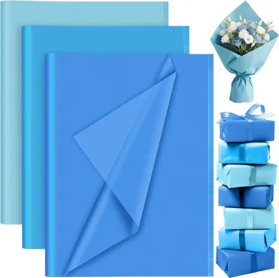 Imagen del producto de Papel de seda azul claro, 60 hojas, 50x35 cm, para envoltorios de regalo, ideal para cumpleaños