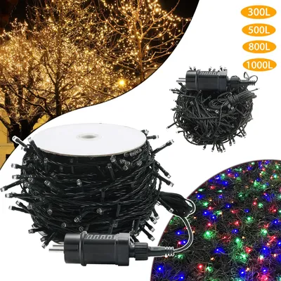 A collage of images showing Christmas lights, including a tree decorated with lights, a spool of lights, and a close-up of multi-colored lights.