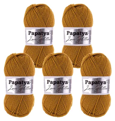5 x 100g Papatya Love Glitter mit Glitzereffekt Uni Häkelgarn Glitzerwolle senfgelb