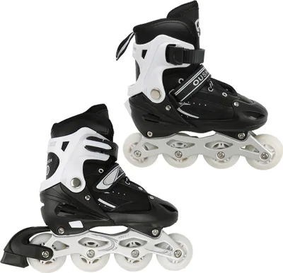 Image de Rollers pour enfants, taille réglable 32-37, pour garçons, filles et débutants, noir et blanc