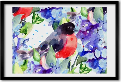 Produktbild von Bild 60x40 MDF-Rahmen, Wandkunst Vogel und Blumen