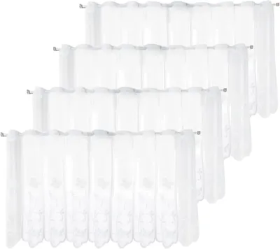 Image de Rideaux Bistrogordijn, 130 x 45 cm - Lot de 4 rideaux de cuisine modernes - Semi-transparents - Brodés - Avec passants - Rideaux courts pour cuisine, salon ou placard