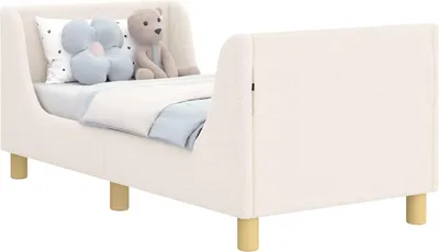 Obrázek produktu pro Postel pro děti vidaXL, bílá, s opěrkou, rozměry 70 x 140 cm, materiál: bouclé