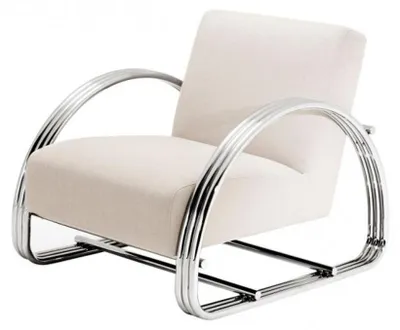 Produktbild von Casa Padrino Art Deco Club Sessel Lounge Sessel Möbel polierter Stahl / Panama Natural 75 x 87 x 72 cm