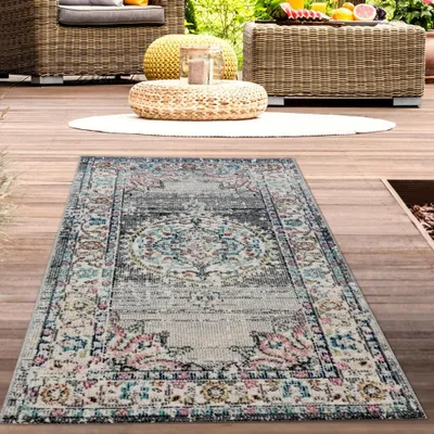 Produktbild von Teppich Outdoor Orientteppich Wohnzimmerteppich Ornamente in grau Größe - 60 x 110 cm