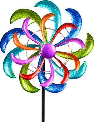 Produktbild von Farbenfrohes Windrad 124x30 cm Gartenstecker Windspiel Gartendeko Blumenstecker