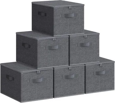 Produktbild von Famanu Aufbewahrungsboxen Set 6 Stück - 40 x 30 x 25 cm, faltbar, mit Griffen, grau