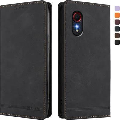 Produktbild von Hülle für Samsung Galaxy Xcover5, Retro Kunstleder Ständer Klapphülle mit Kartenfächer und Magnetische Schwarz