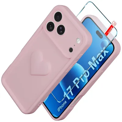 Produktbild von iPhone 17 Pro Max CASE Silikonhülle MATT Herz + 9H Schutzglas