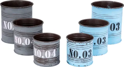 Produktbild von 6er Set Aufbewahrung Metall H8-14cm Grau Blau Industrial Organizer Pflanztopf