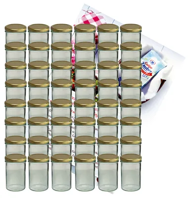 Produktbild von 48er Set Sturzglas 435 ml Marmeladenglas Gläser Einweckglas To 82 goldener Deckel incl. Rezeptheft