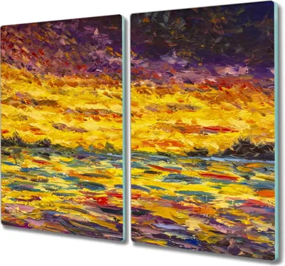 Produktbild von Coloray Herdabdeckplatte 2x30x52 cm Schneidebrett Kochplattenabdeckung Küchenbrett Hackbrett - Sonnenuntergang