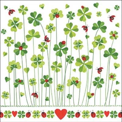 Produktbild von Servietten Papier 33x33cm 3-lag mit Kleeblatt & Marienkäfer Motiv 20 Stk