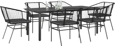 Immagine prodotto di vidaXL set da pranzo da giardino 7 pezzi con cuscini nero poli rattan vetro