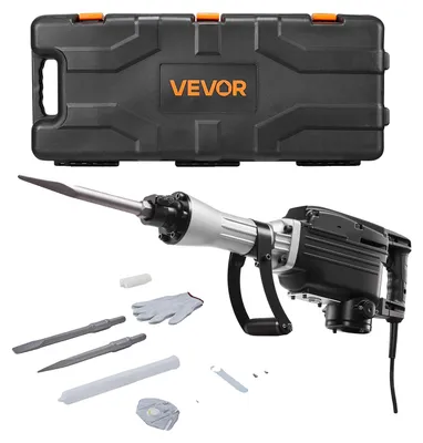 Image de VEVOR Marteau de démolition Marteau à béton électrique 2800 W, 1200 BPM Marteau pneumatique avec burin pointu & burin plat & coffret de transport & gants & lunettes de protection, pour béton murs briques carrelages fondations