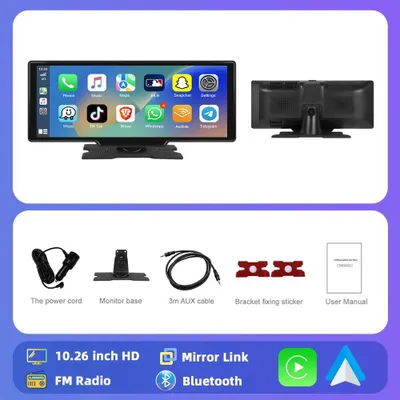 Image de Autoradio CarPlay et Android Auto sans fil - Système multimédia 2-DIN - Écran tactile de 26 cm - 1600 x 600 -vocale - Entrée pour caméra de recul - Sans caméra avant - Noir