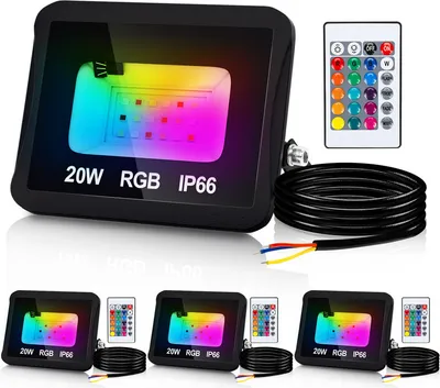 Produktbild von Peviasot 20W RGB fluter mit Fernbedienung RGB LED Strahler RGB LED Außenstrahler IP66 Wasserdicht 4 Stück