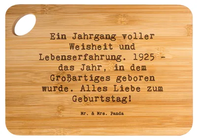 Produktbild von Mr. & Mrs. Panda Frühstücksbrettchen Spruch 1925 Geburtstag - Transparent - Geschenk, Ein Jahrgang voller Weisheit und Lebenserfahrung, Brett, vesperbrett, Glückwunsch