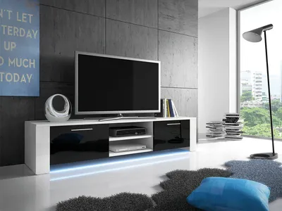 Image de Meuble TV avec éclairage LED FERNS 9 – blanc / noir brillant