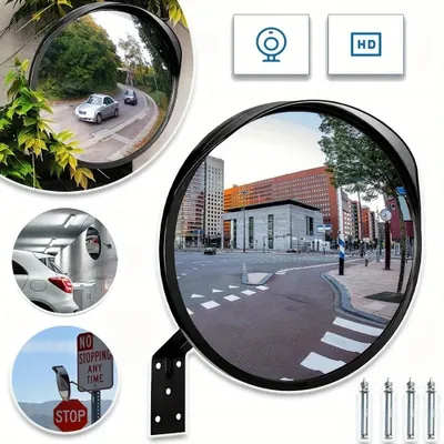 Image de Miroir de surveillance convexe - Miroir de sécurité réglable - Champ de vision large - Fixation murale - Idéal pour entrées, garages, entrepôts