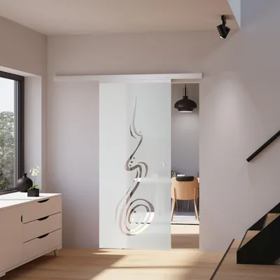 Produktbild von inova Glasschiebetür 755 x 2035 mm, Curved-Motiv, Komplettset mit Griffmuschel, Softclose beidseitig, KI-generiertes Bild