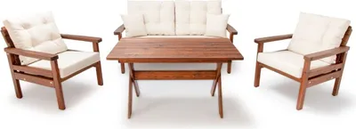 Produktbild von Casa Padrino Luxus Gartenmöbel Set Beige / Dunkelbraun - 1 Garten Sofa & 2 Garten Sessel & 1 Garten Esstisch - Garten Möbel - Terrassen Möbel - Luxus Möbel