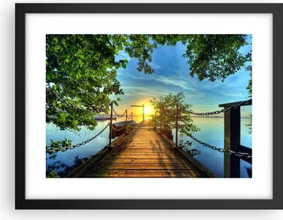 Produktbild von Gerahmtes Poster - Schwarzer Rahmen - See Sonnenuntergang Boot Landschaft - 40x30 cm - Wand Bild - Wanddeko - Wandbilder - Wandposter - Bilderrahmen - Bilder - Kunstdruck - Wandbild - P2BAA40x30-2573