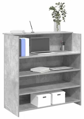 Productafbeelding van Moderne houten receptiebalie met opbergplank - betonkleurig 100x50x103.5 cm